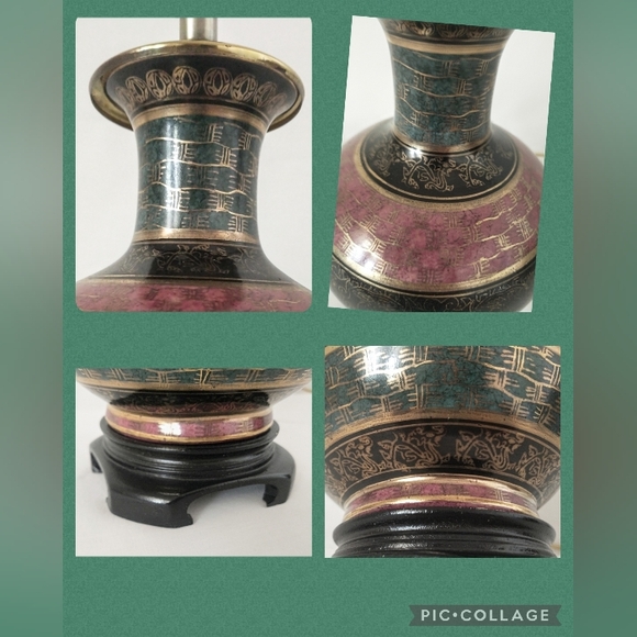 Vintage Porcelain Hand Painted Lamp - Gold Gilding, Marbleized - Picture 5 of 8